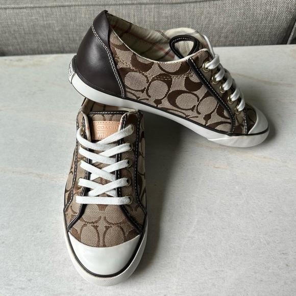 EUC Coach Barrett Signature Khaki/Chestnut Sneakers, Size 7.5 - Picture 1 of 11